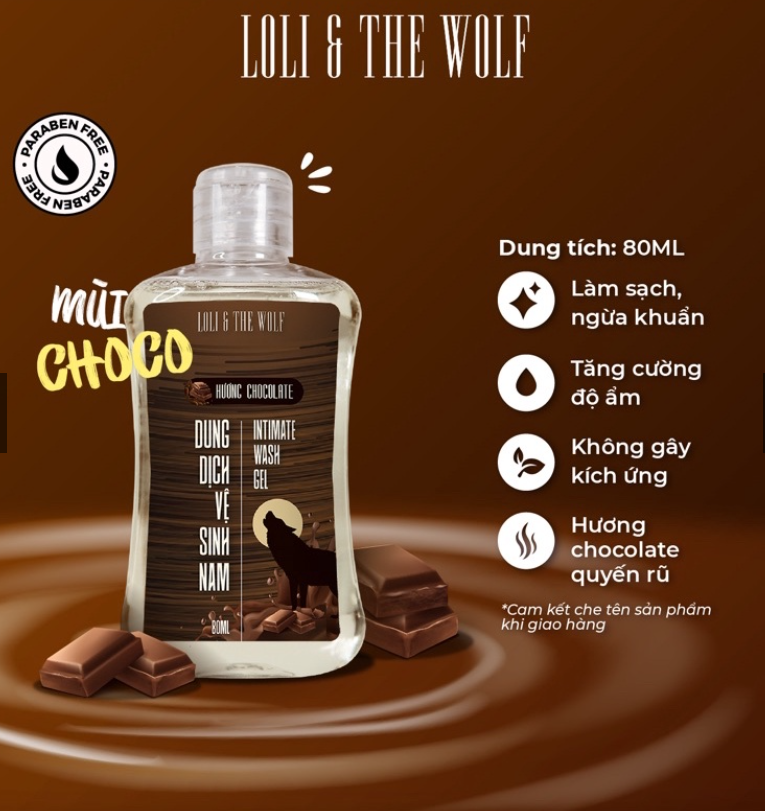 Dung dịch vệ sinh nam THE WOLF hương Chocolate lành tính, dịu nhẹ, thiên nhiên chai 80ml nhỏ gọn 